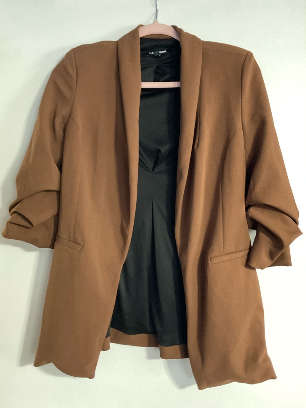 Fashion Nova Camel Brown Open-Front Blazer Jacket